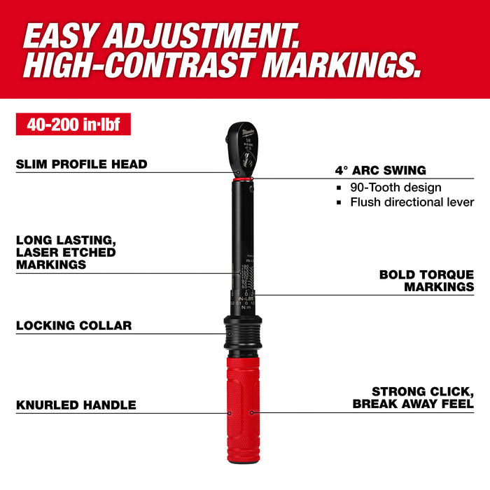 Milwaukee 1/4"DR CLCKTRQ WRNCH 40-200in·lb 48-22-9200