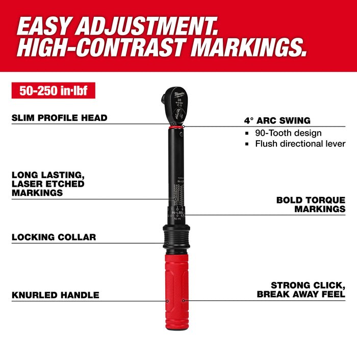 Milwaukee 3/8"DR CLCKTRQ WRNCH 50-250in·lb 48-22-9201