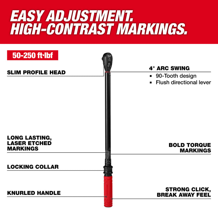 Milwaukee 1/2"DR CLCKTRQ WRNCH 50-250ft·lb 48-22-9203