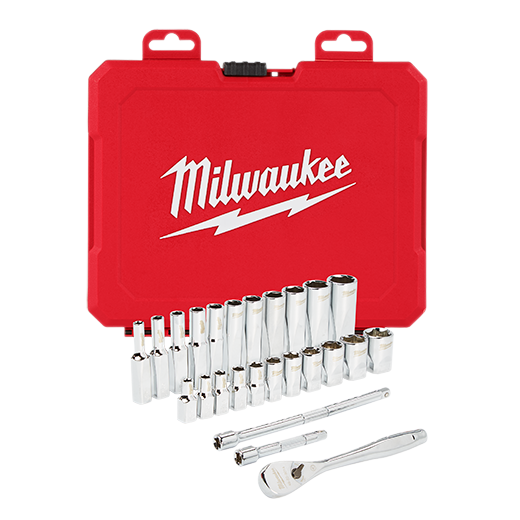 MILWAUKEE 26 PIEZAS. Juego de llaves de vaso y trinquete con accionamiento de 1/4" - SAE