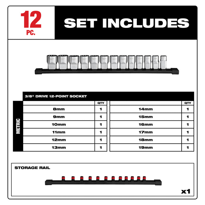 Milwaukee 12pt Socket Set - Metric 48-22-9520