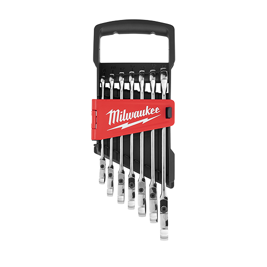 MILWAUKEE 7 PIEZAS. Llave combinada con trinquete de cabeza flexible - Métrica