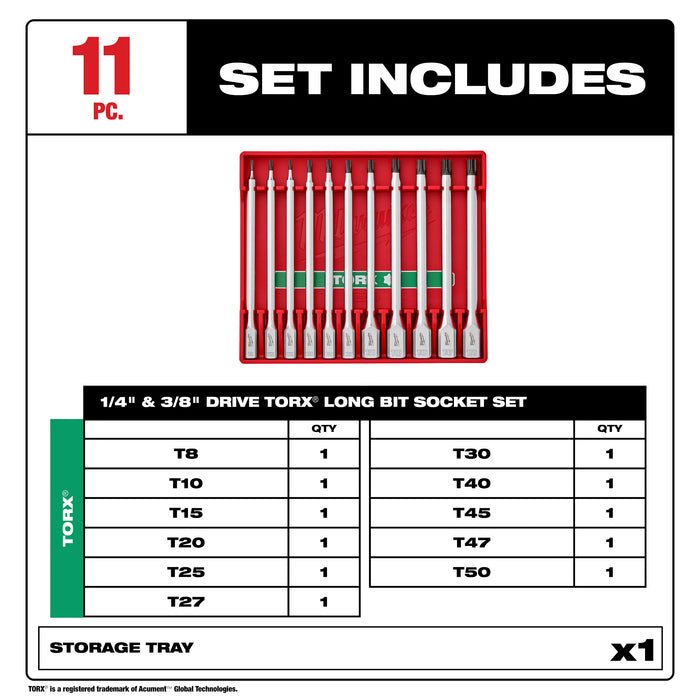 Milwaukee 11pc 1/4" & 3/8" Dr TRX L Sckt 48-22-9534