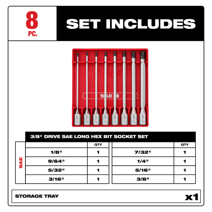 Milwaukee 8pc 3/8" Dr SAE L Hex 48-22-9546