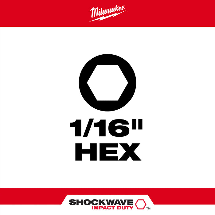 Milwaukee SHOCKWAVE Impact Duty 1" Hex 1/16" Insert Bits (25PK) 48-32-4700