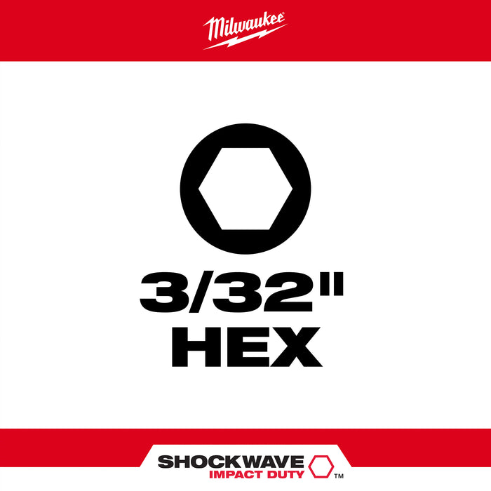 Milwaukee SHOCKWAVE Impact Duty 1" Hex 3/32" Driver Bits 48-32-4702