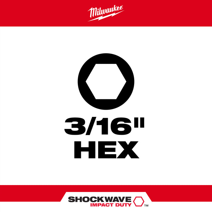 Milwaukee SHOCKWAVE Impact Duty 1" Hex 3/16" Driver Bits 48-32-4707