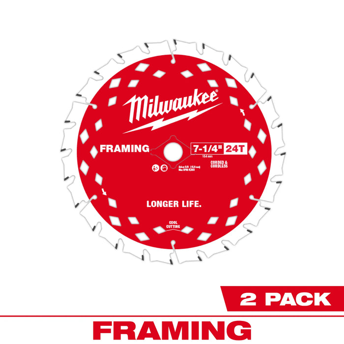 MILWAUKEE 7-1/4" 24T Framing Circular Saw Blade (2 PACK)