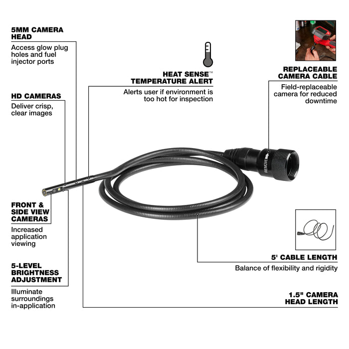 Milwaukee Tools 5mm 5' Borescope Camera Cable