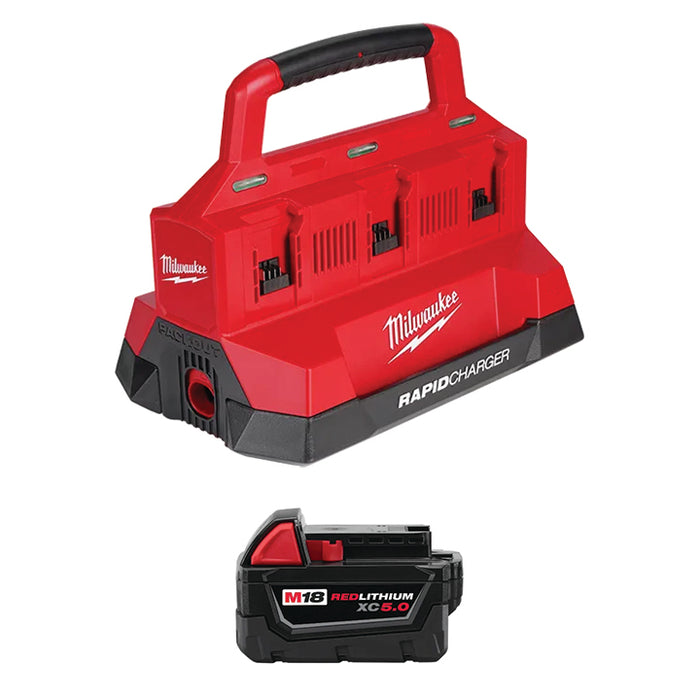 MILWAUKEE M18™ PACKOUT™ Six Bay Rapid Charger & FREE M18™ REDLITHIUM™ XC5.0 Extended Capacity Battery