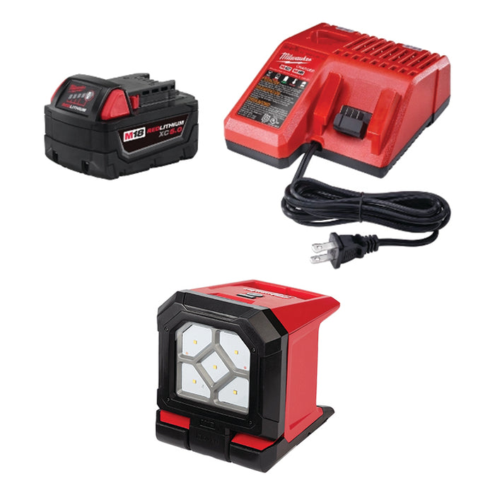 MILWAUKEE M18™ REDLITHIUM™ XC5.0 Starter Kit & FREE M18™ ROVER™ Mounting Flood Light