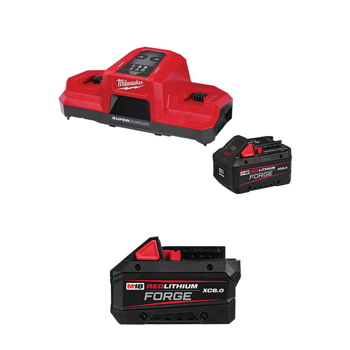 MILWAUKEE M18™ XC8.0 FORGE™ Battery & Dual Bay Super Charger Kit & FREE M18™ REDLITHIUM™ FORGE™ XC8.0 Battery