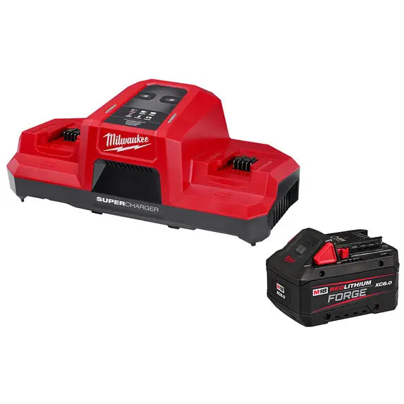 Milwaukee Tools M18 Dual Bay Super Charger Starter Kit, Volts 18 Battery Type Lithium-ion, Batteries 48-59-1881SC