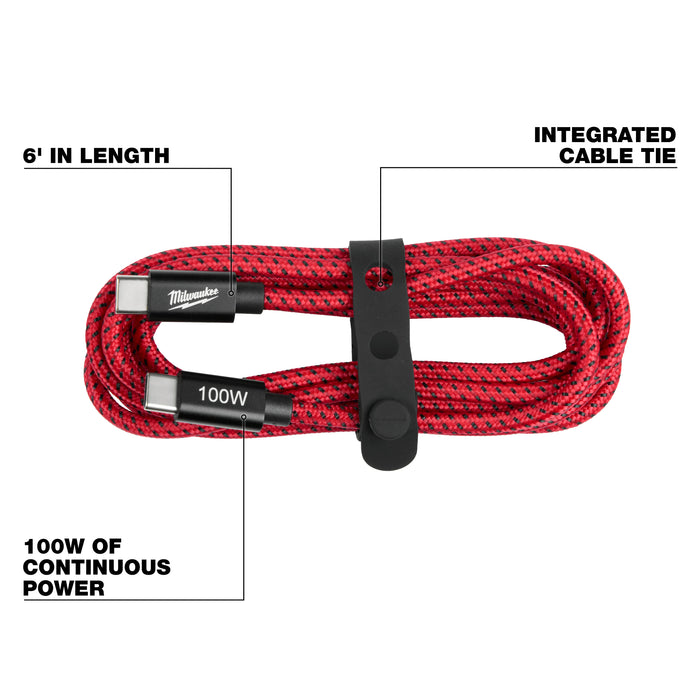 Milwaukee Tools 100W 6ft USB-C Cable