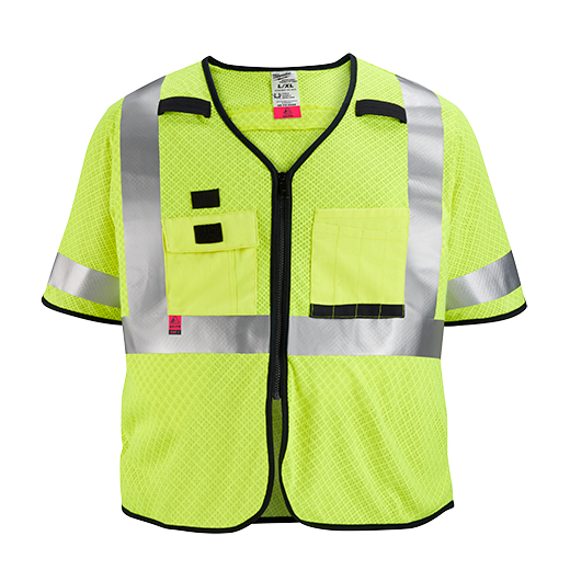 MILWAUKEE AR/FR Cat. 1 Class 3 High Visibility Yellow Mesh Safety Vest
