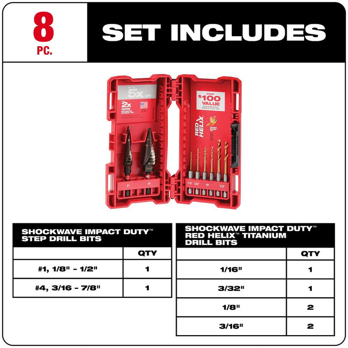 8Pc Step/Drill Bit Set