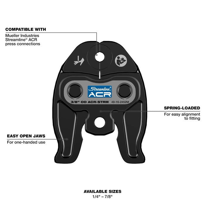 Mordazas de prensa MILWAUKEE STREAMLINE® ACR de 5/8" para herramienta de prensa M12™ FORCE LOGIC™