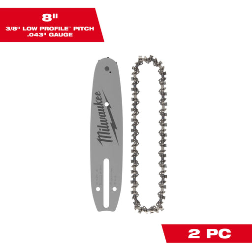 MILWAUKEE 8" 3/8" LOW PROFILE™ Pitch, .043" Gauge Saw Chain & Guide Bar Set