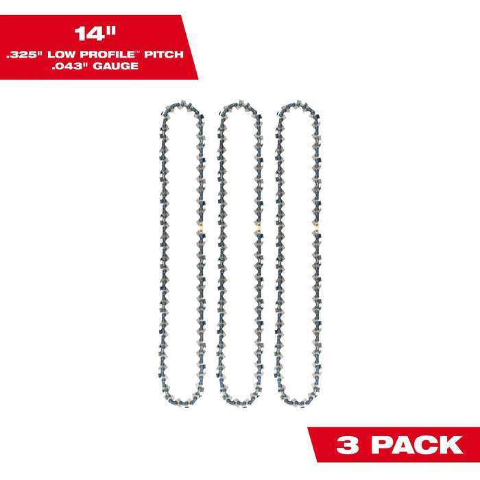 MILWAUKEE 14" .325" LOW PROFILE™ Pitch, .043" Gauge Saw Chain (3 PACK)