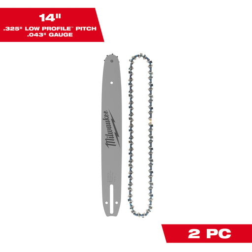 MILWAUKEE 14" .325" LOW PROFILE™ Pitch, .043" Gauge Saw Chain & Guide Bar Set