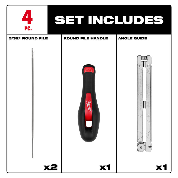 Milwaukee Tools 4pc 5/32” Saw Chain Sharpening Set