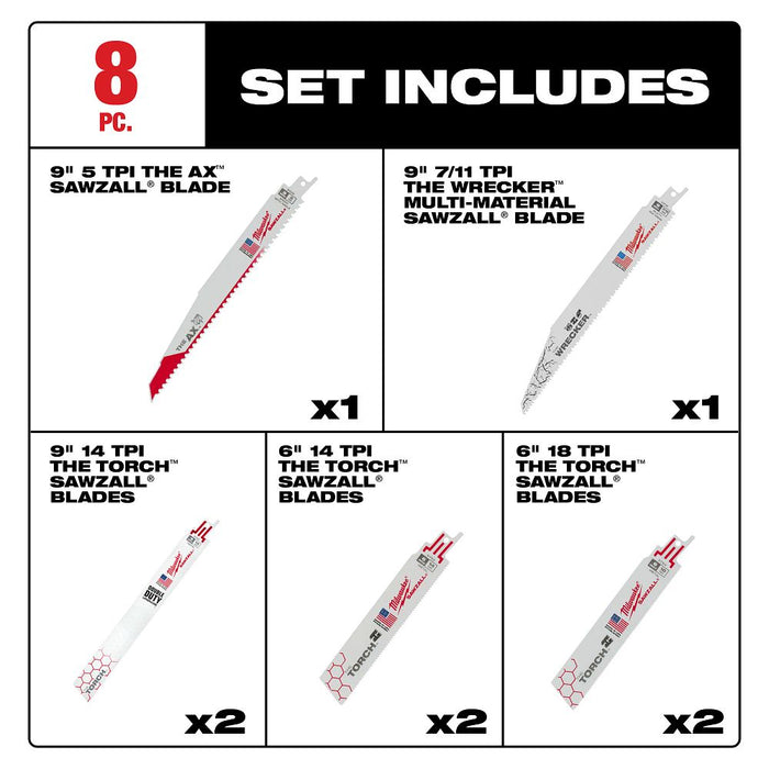 Milwaukee Tools 8PC Demolition SAWZALL Blade Set 49-22-1108