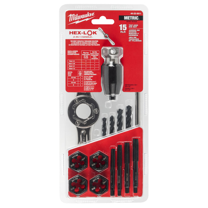 Milwaukee 15PC Metric Tap & Die Set w/ HEX-LOK™ 2-in-1 Handle