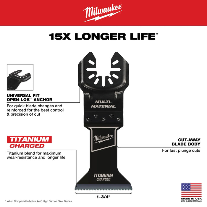 MILWAUKEE 1-3/4" Universal Fit OPEN-LOK™ TITANIUM CHARGED™ Bi-Metal Multi-Material Blades