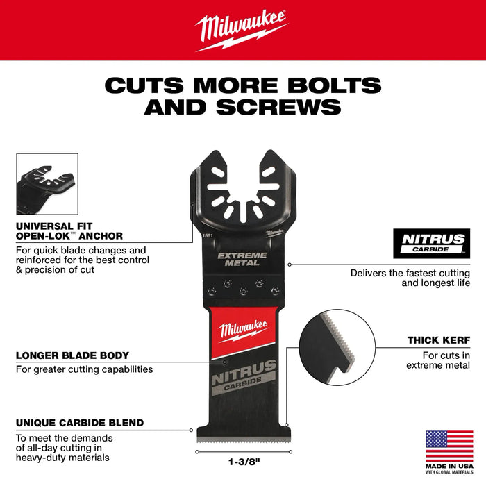 MILWAUKEE NITRUS CARBIDE™ Hoja multiherramienta OPEN-LOK™ de ajuste universal de metal extremo