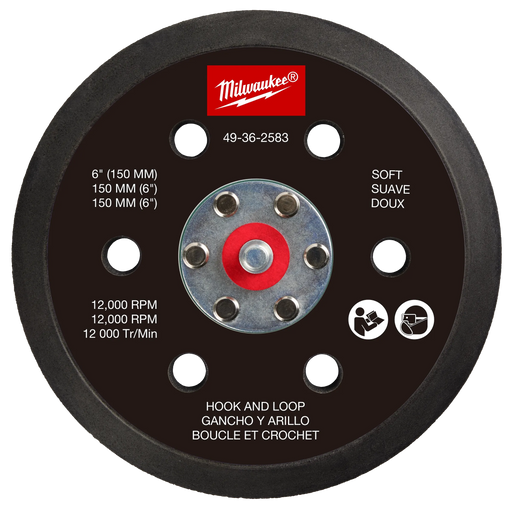 MILWAUKEE 6" Random Orbital Sander Hook & Loop Backing Pad - Soft