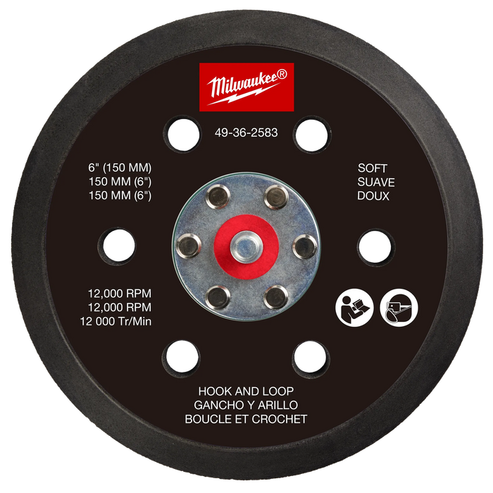 MILWAUKEE 6" Random Orbital Sander Hook & Loop Backing Pad - Soft