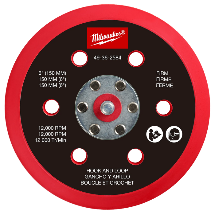 MILWAUKEE 6" Random Orbital Sander Hook & Loop Backing Pad - Firm