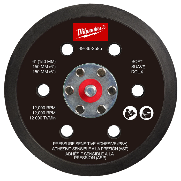 MILWAUKEE 6" Random Orbital Sander Pressure Sensitive Adhesive Backing Pad - Soft