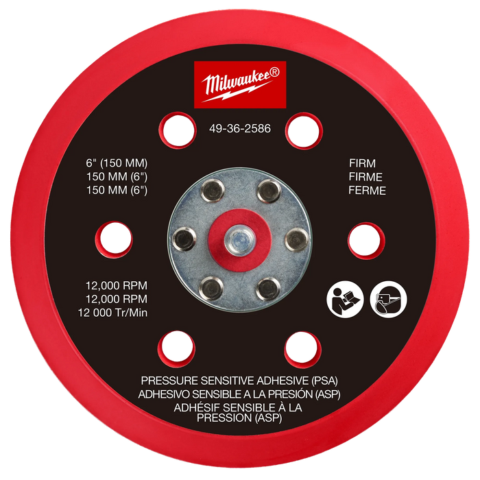 MILWAUKEE 6" Random Orbital Sander Pressure Sensitive Adhesive Backing Pad - Firm