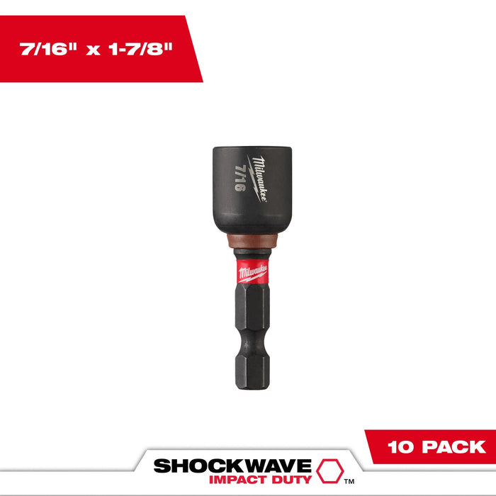 Milwaukee SHOCKWAVE Impact Duty 7/16" x 1-7/8" Magnetic Nut Driver 10-Pack 49-66-0506