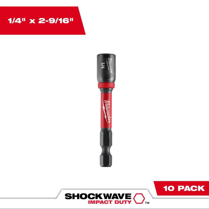 Milwaukee SHOCKWAVE Impact Duty 1/4" x 2-9/16" Magnetic Nut Driver 10PK 49-66-0532