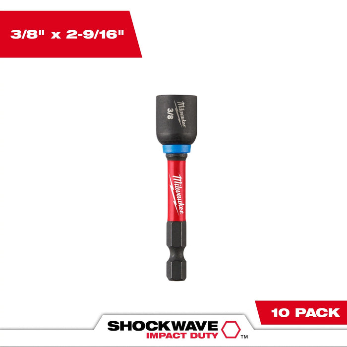 Milwaukee SHOCKWAVE Impact Duty 3/8" x 2-9/16" Magnetic Nut Driver 10PK 49-66-0535