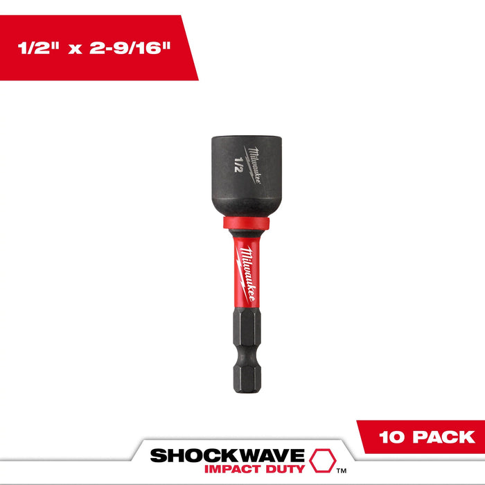 Milwaukee SHOCKWAVE Impact Duty 1/2" x 2-9/16" Magnetic Nut Driver 10-Pack 49-66-0537