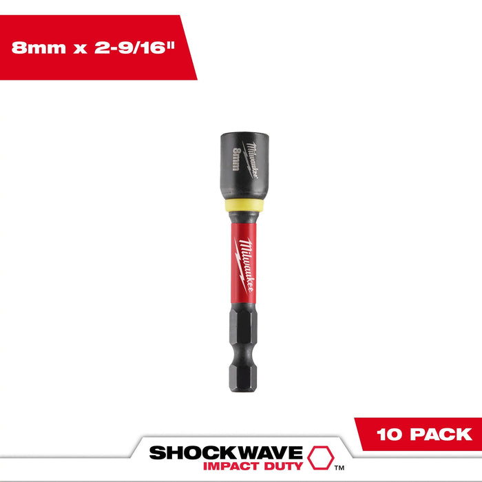 Milwaukee SHOCKWAVE Impact Duty 8MM x 2-9/16" Magnetic Nut Driver 10PK 49-66-0708