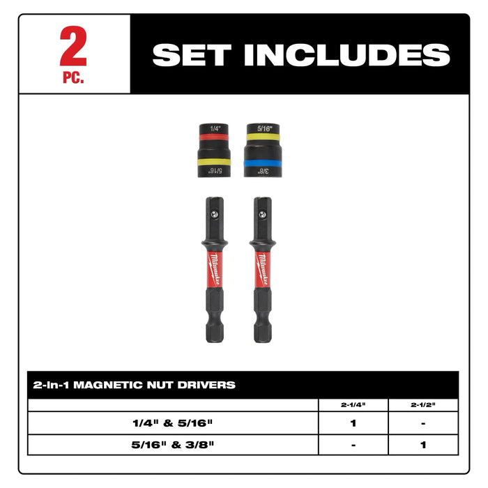 MILWAUKEE 2 PIEZAS. Juego de destornilladores magnéticos 2 en 1 SHOCKWAVE IMPACT DUTY™ QUIK-CLEAR™