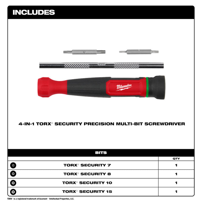 MILWAUKEE 4-IN-1 TORX® Security Precision Multi-Bit Screwdriver