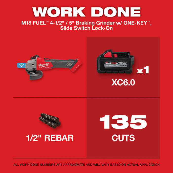 MILWAUKEE M18 FUEL 4-1/2" / 5" Braking Grinder w/ ONE-KEY & Slide Lock-On Switch (Tool Only)