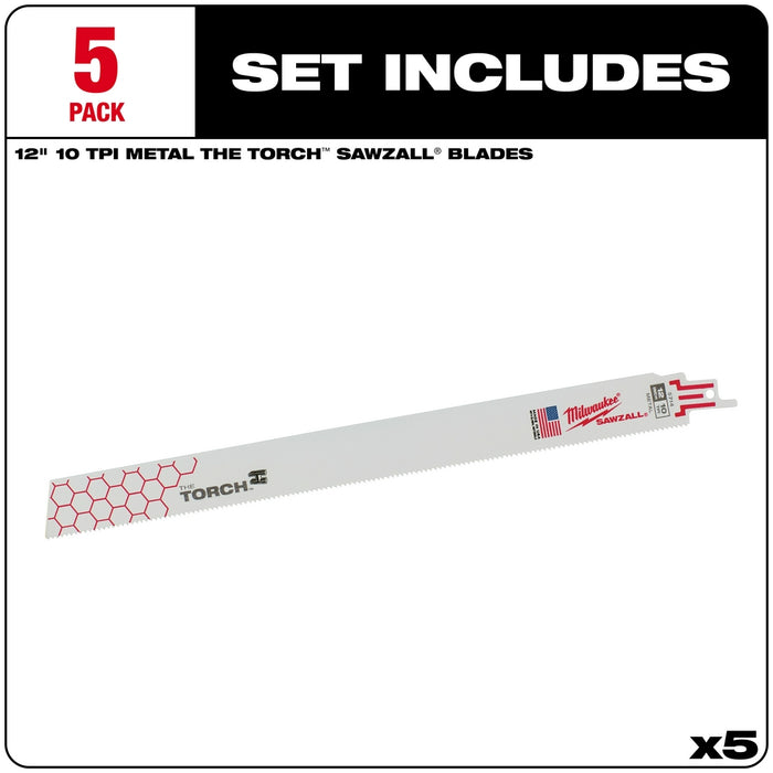 MILWAUKEE 10 TPI TORCH™ Metal SAWZALL® Blade For Schedule 80 Pipe & Rebar (5 PACK)