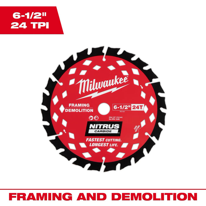 Milwaukee 6-1/2” 24T NITRUS™ Carbide Framing & Demolition Circular Saw Blade