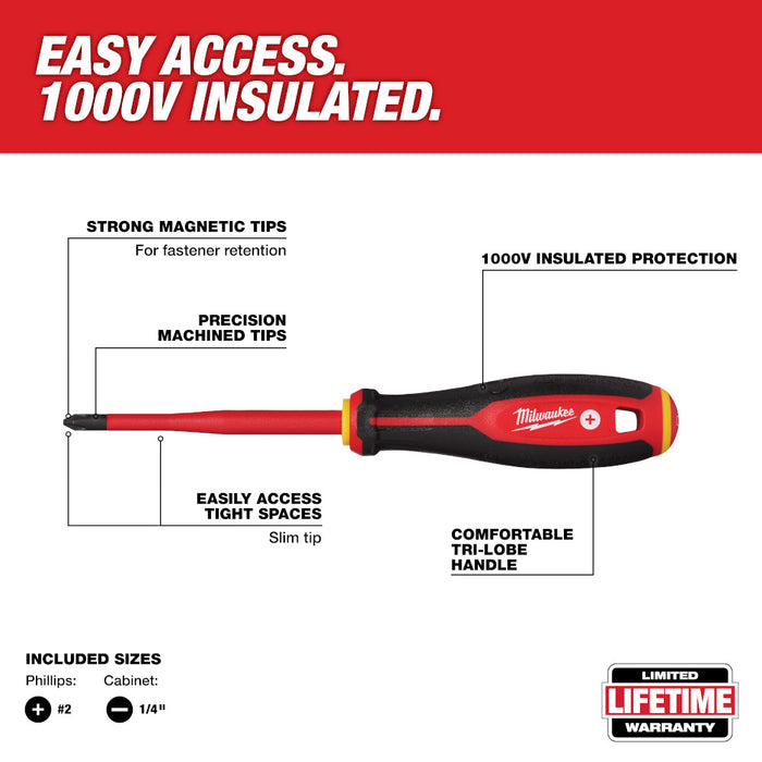 MILWAUKEE 2 PC. 1000V Insulated Slim Tip Screwdriver Set