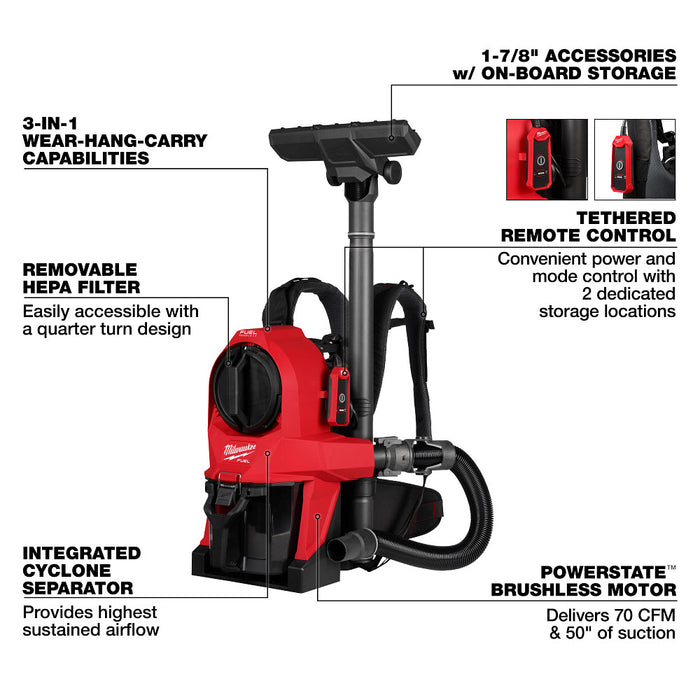 Soplador de mochila de batería dual MILWAUKEE M18 FUEL™ (solo herramienta)
