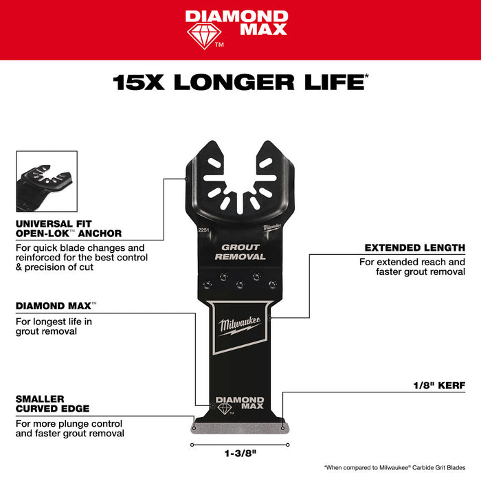 MILWAUKEE OPEN-LOK™ DIAMOND MAX™ Diamond Grit Grout Removal Multi-Tool Plunge Blade