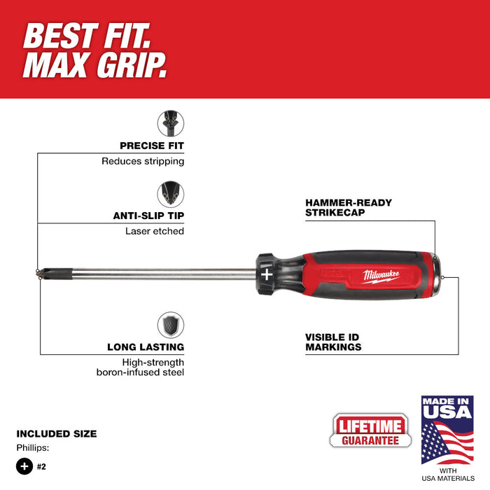 MILWAUKEE #2 Phillips 6" Cushion Grip Demolition Screwdriver