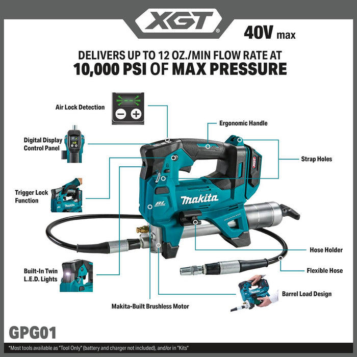 Makita GPG01Z 40V max XGT® Brushless Cordless Grease Gun, Tool Only