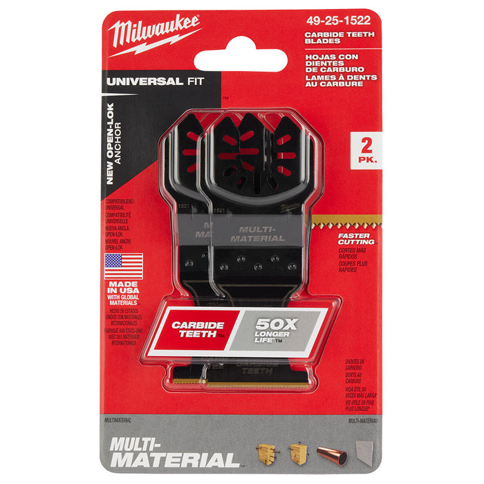 MILWAUKEE Hoja de dientes de carburo mejorado de titanio para materiales extremos OPEN-LOK™ de ajuste universal de 1-3/8" (PAQUETE DE 2)